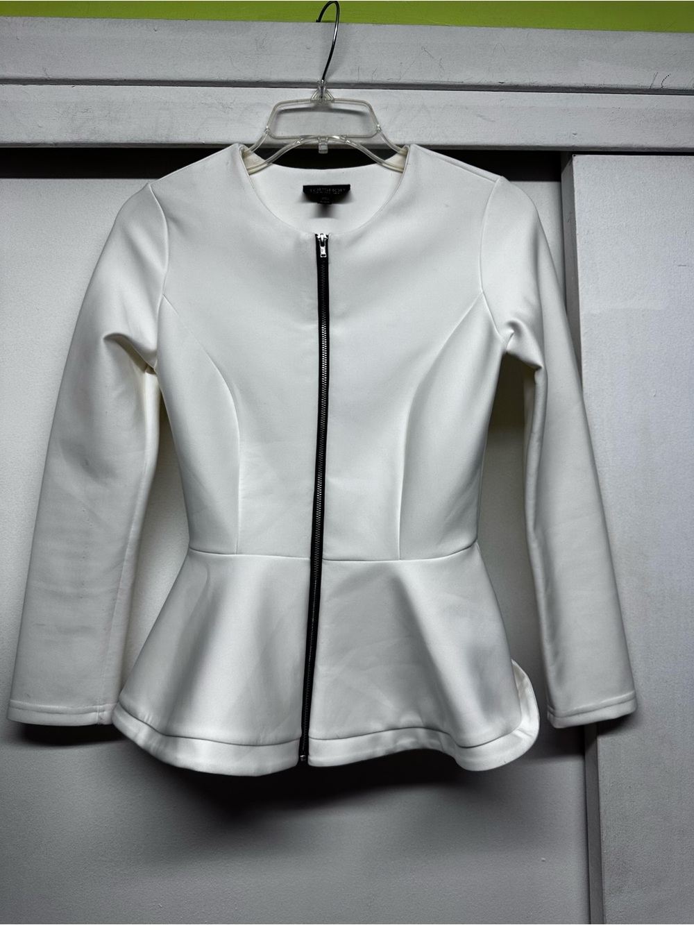 Topshop White Peplum Zip Jacket with Black Trim